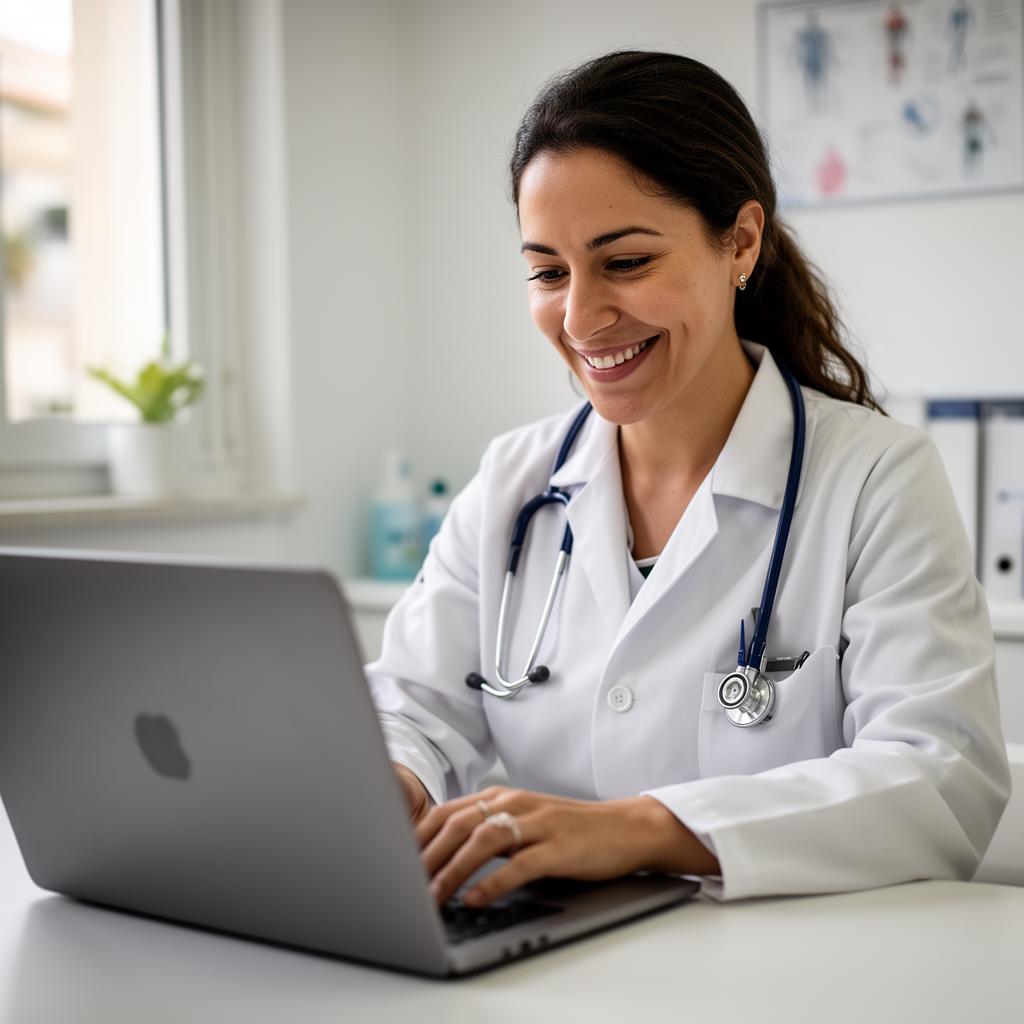 Doctor conducting a video consultation on a laptop